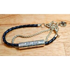 Vintage Bracelet Black Leather Bronze Tone Bible Verse John 3:16 Christian Cross
